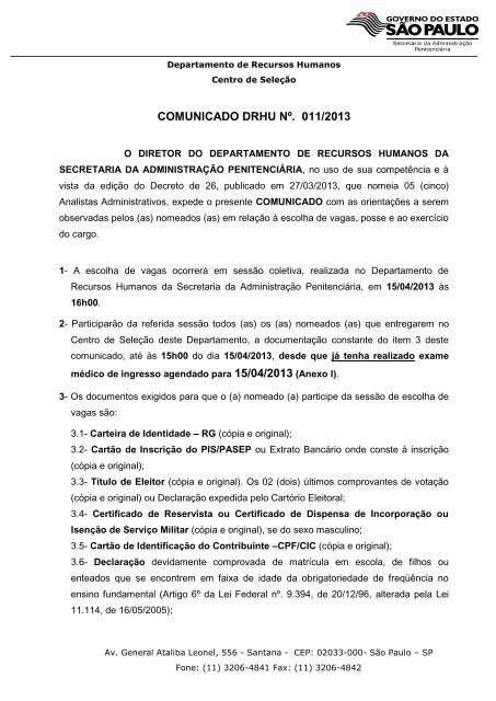 Analistas Administrativos - Secretaria da AdministraÃ§Ã£o Penitenciaria