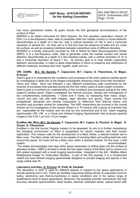 IASFRome_StatusReport - INAF-IASF-Roma