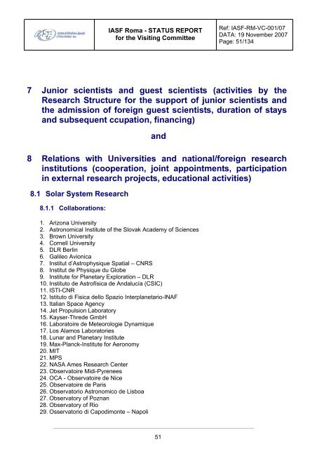 IASFRome_StatusReport - INAF-IASF-Roma