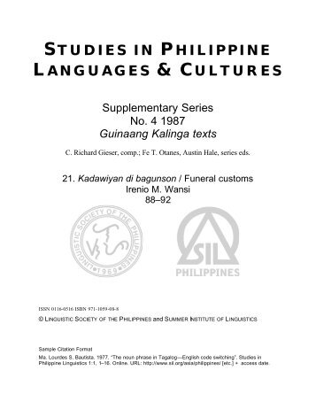 STUDIES IN PHILIPPINE LANGUAGES & CULTURES