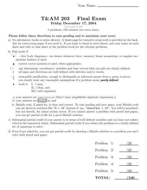 T&AM 203 Final Exam