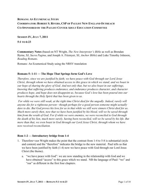 5:1 TO 6:23 Commentary Notes (based on NT Wright, The New ...