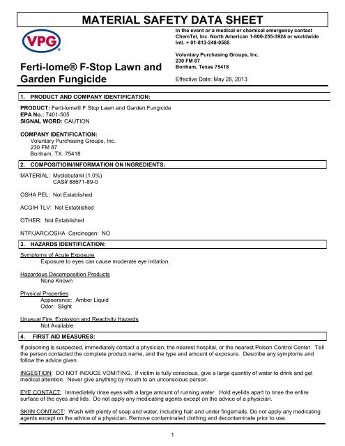 MSDS F Stop Lawn & Garden Fungicide (38 KB) - Fertilome