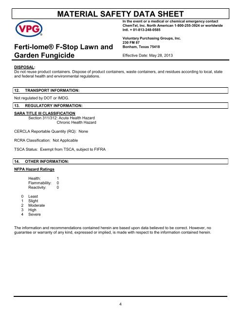 MSDS F Stop Lawn & Garden Fungicide (38 KB) - Fertilome