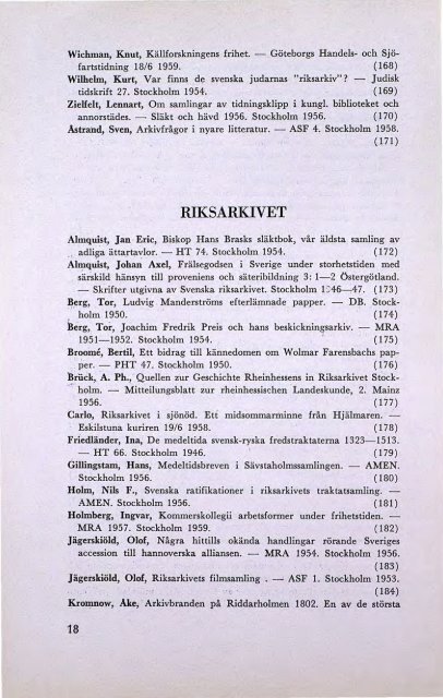 SVENSK ARI(IVBIDLIOGRAFI 1945-1959