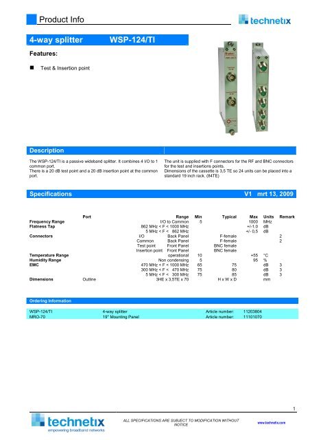 Product Info 4-way splitter WSP-124/TI - Technetix.pl