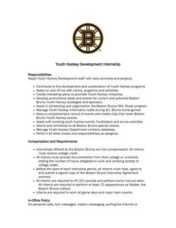 Youth Hockey Development Internship - TD Garden