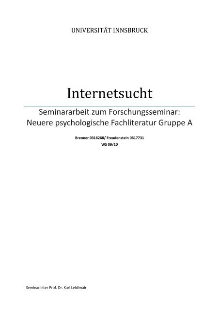 Seminararbeit Internetsucht - UniversitÃ¤t Innsbruck