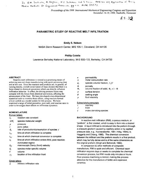 PARAMETRIC STUDY OF REACTIVE MELT INFILTRATION f