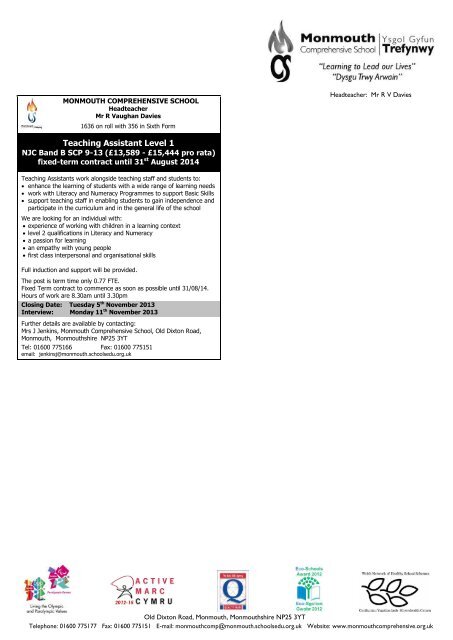 L40601243 Teaching Assistant Level 1 - Monmouthshire County ...