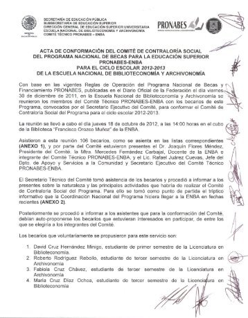 Acta de Conformación del Comité de Contraloría Social - Escuela ...