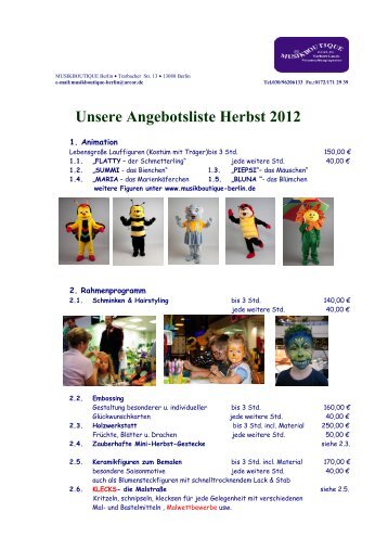 Unsere Angebotsliste Herbst 2012