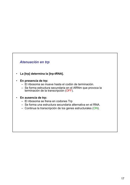 Regulación de la Expresión en Procariotas