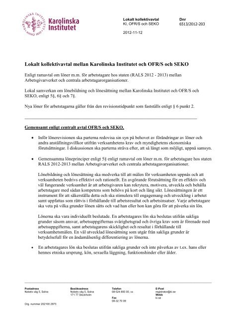 Lokalt kollektivavtal - Internwebben - Karolinska Institutet