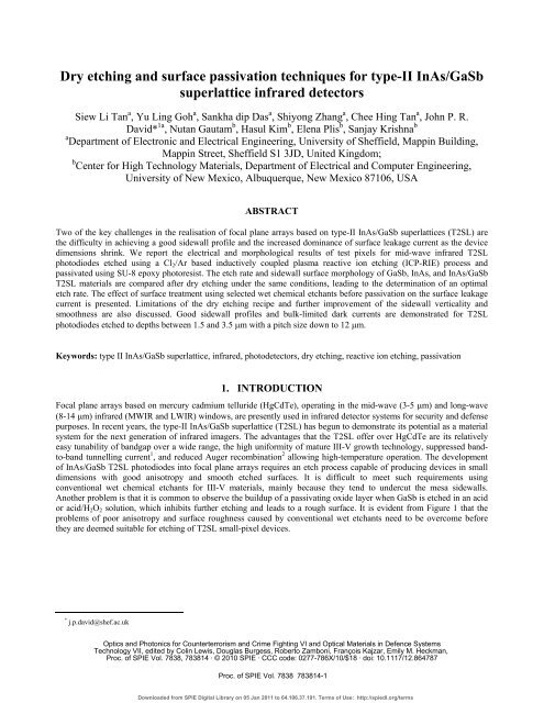 Dry etching and surface passivation techniques for type-II InAs/GaSb ...