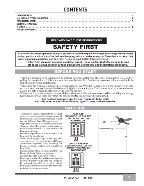 User Manual Casablanca Ceiling Fans