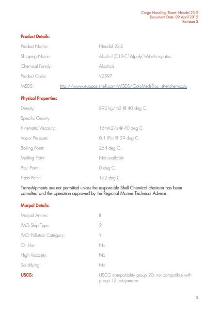 Marine Cargo Handling Sheet for NEODOL 23-2