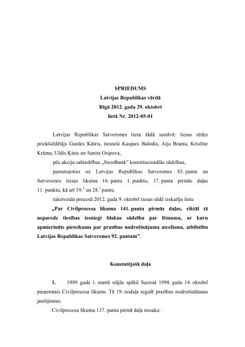 SPRIEDUMS Latvijas Republikas vÄrdÄ RÄ«gÄ ... - Satversmes tiesa