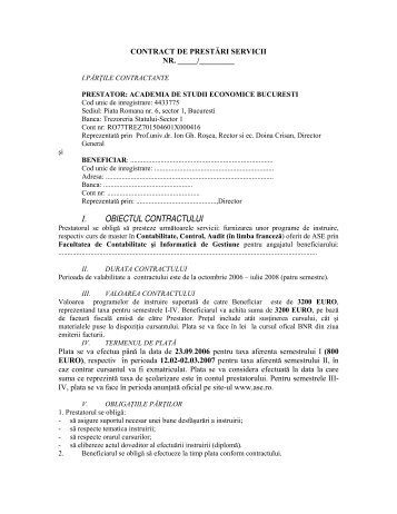 I. OBIECTUL CONTRACTULUI - Facultatea de Contabilitate Åi ...