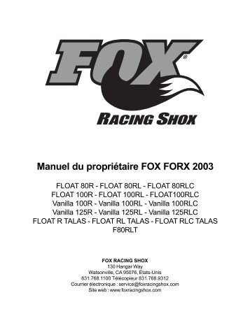 Manuel du propriÃ©taire FOX FORX 2003