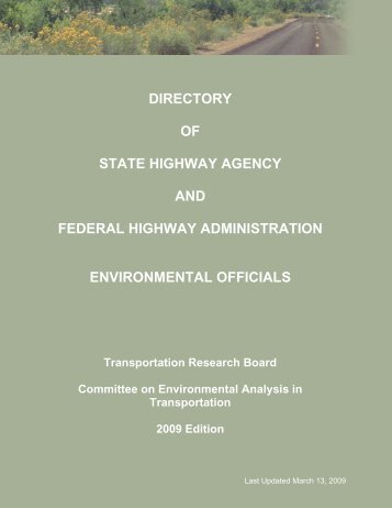 Directory of SHA and FHWA Environmental Officials - 2009 Edition