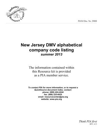 New Jersey DMV alphabetical company code listing - Professional ...