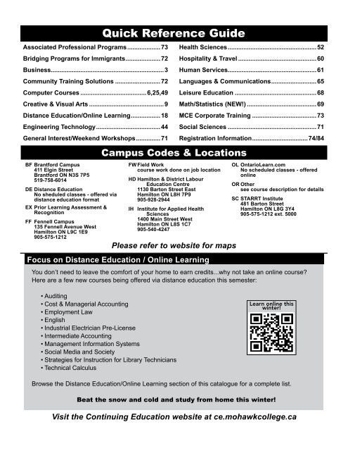 Mohawk College Winter 2012 Continuing/Distance Education