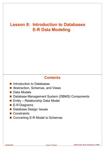 Lesson 8: Introduction to Databases E-R Data Modeling