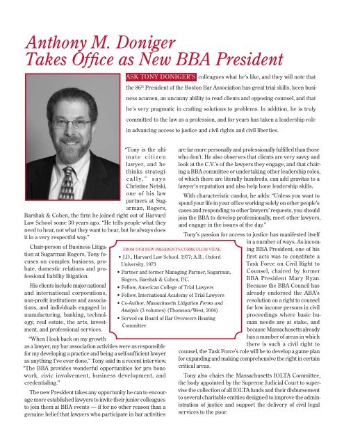 Anthony M. Doniger Takes Office as New BBA President