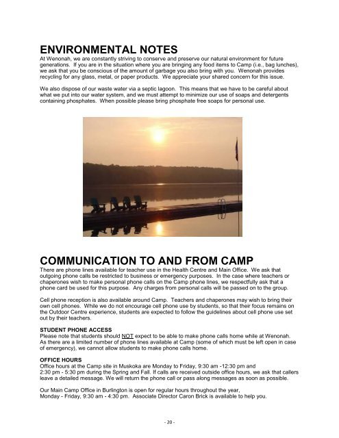 INFORMATION BOOKLET - Camp Wenonah