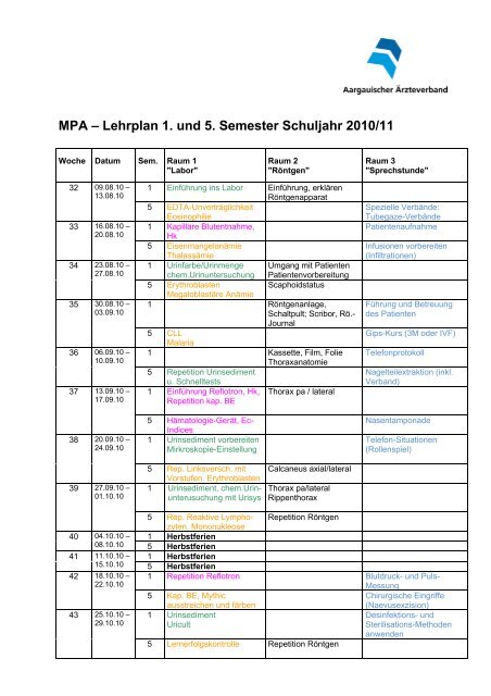 MPA â Lehrplan 1. und 5. Semester Schuljahr 2010/11