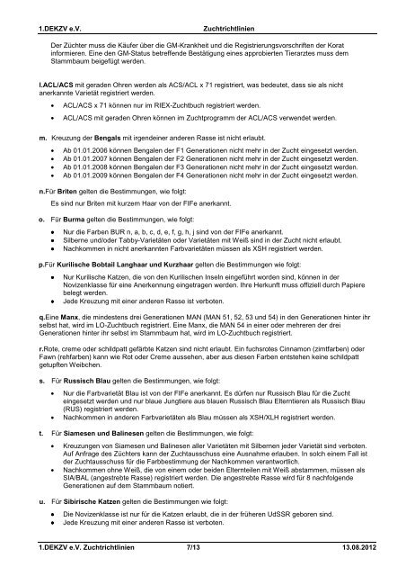 Zuchtrichtlinien des 1.DEKZV e.V. Ausgabedatum: 01.01.2007