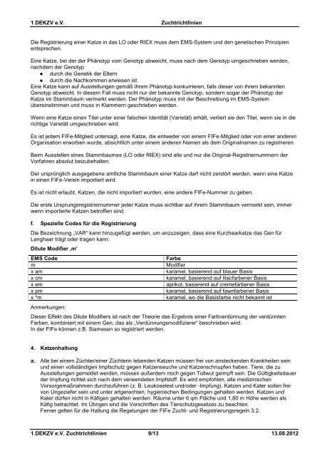 Zuchtrichtlinien des 1.DEKZV e.V. Ausgabedatum: 01.01.2007