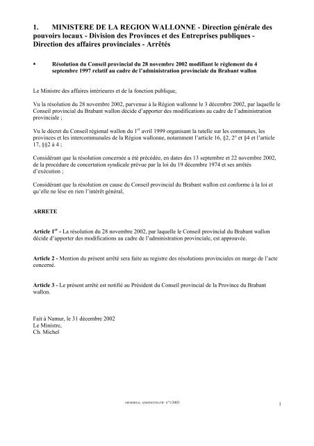 1. MINISTERE DE LA REGION WALLONNE - Direction gÃ©nÃ©rale des ...