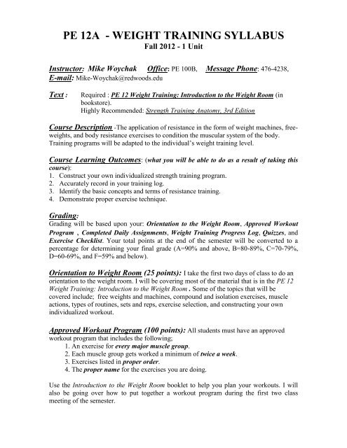 Pe 12a Weight Training Syllabus College Of The Redwoods