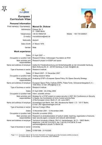 extended version of Marcel Dickows CV - European Foreign and ...