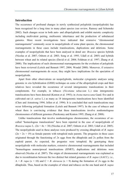 A molecular cytogenetic analysis of chromosome behavior in Lilium ...