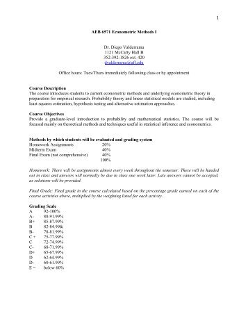 AEB 6571 Econometric Methods I Dr. Diego Valderrama 1121 ...