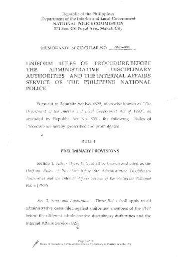 NAPOLCOM MC 2007-01 - PNP PRO ARMM Official Website