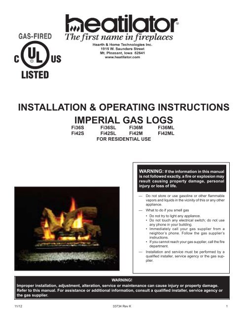 33734K- Imperial Gas Logs.indd - Hearth & Home Technologies