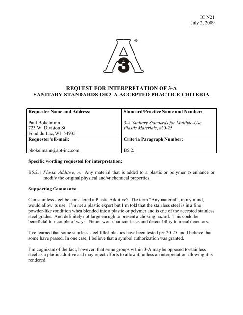 Interpretation Committee Decision 7-09 (PDF) - 3-A Sanitary ...