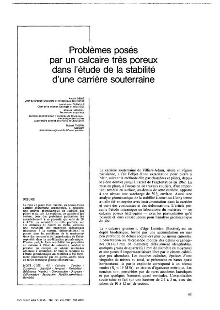 ProblÃ¨mes posÃ©s par un calcaire trÃ¨s poreux dans l'Ã©tude de la ...