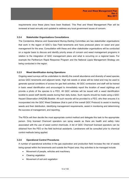 Pest and Weed Management Plan - QGC