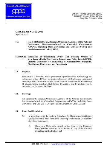 CIRCULAR NO. 03-2005 - GPPB