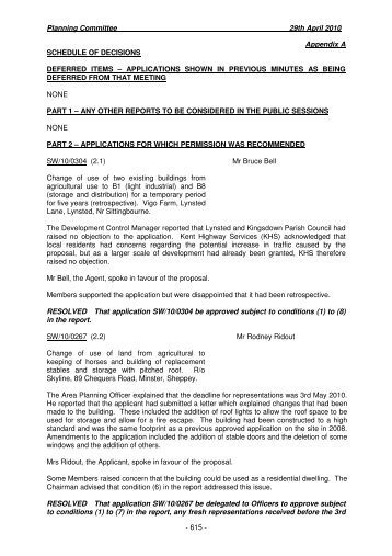 Planning Committee 29th April 2010 - 615 - Appendix A SCHEDULE ...