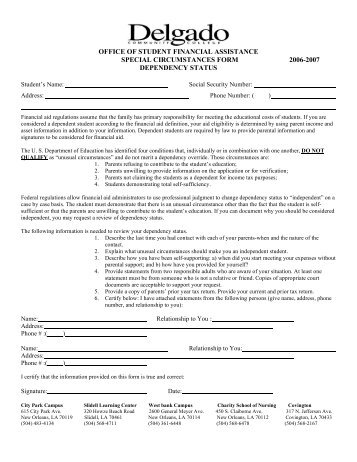 office of student financial assistance special circumstances form ...