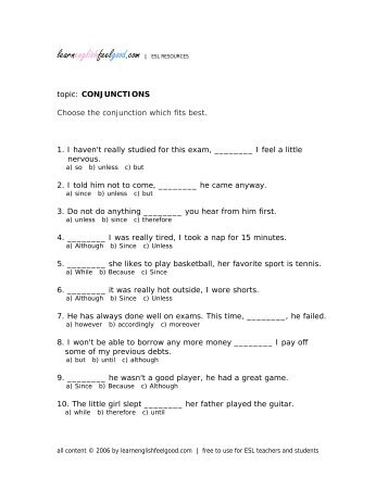 Conjunction Exercise 1 - Learn English Feel Good