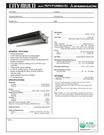 Model: PEFY-P12NMAU-E2 - Mitsubishi Electric Sales Canada Inc.