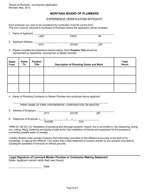 MONTANA BOARD OF - Montana DLI