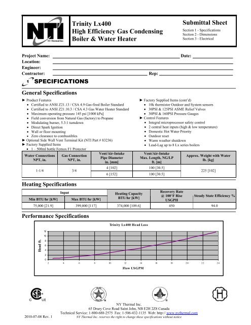Trinity Lx400 High Efficiency Gas Condensing ... - NY Thermal Inc.